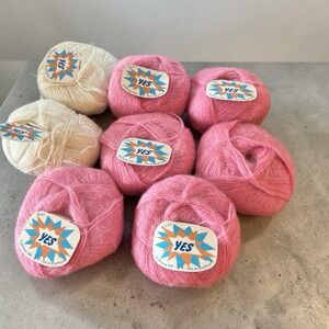 Vintage YES Schaaffhauser Wolle Yarn Lot‎ 8 Skeins Pink Off White Mohair Blend